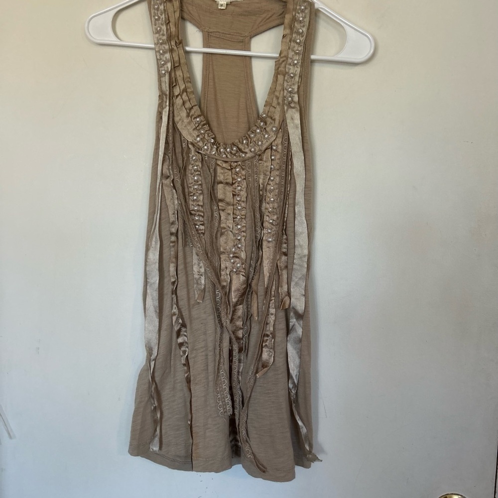 Thread 4 Thought Medium Y2K Razorback Tank With Fringe Fabric Detailed Front